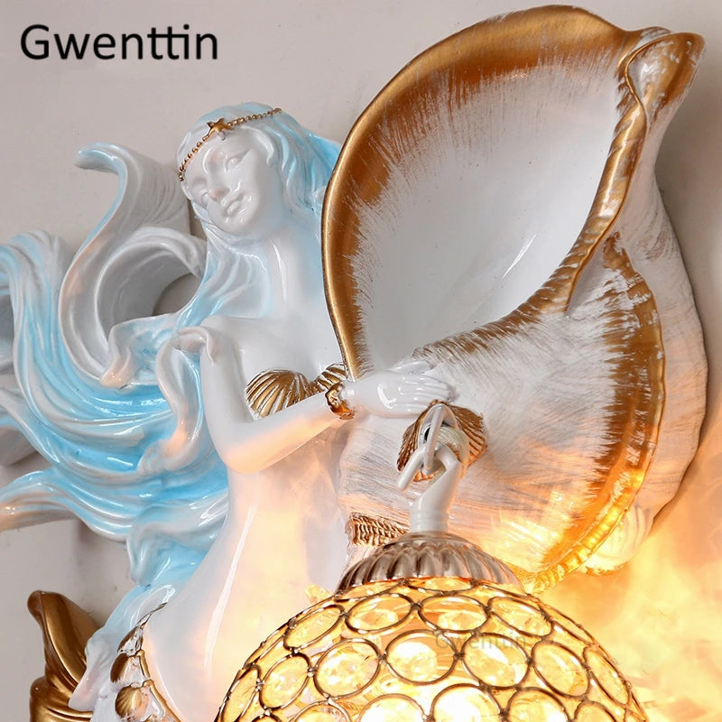 applique murale sirène en résine européenne avec lumière LED décorative - vue 7 sur 16