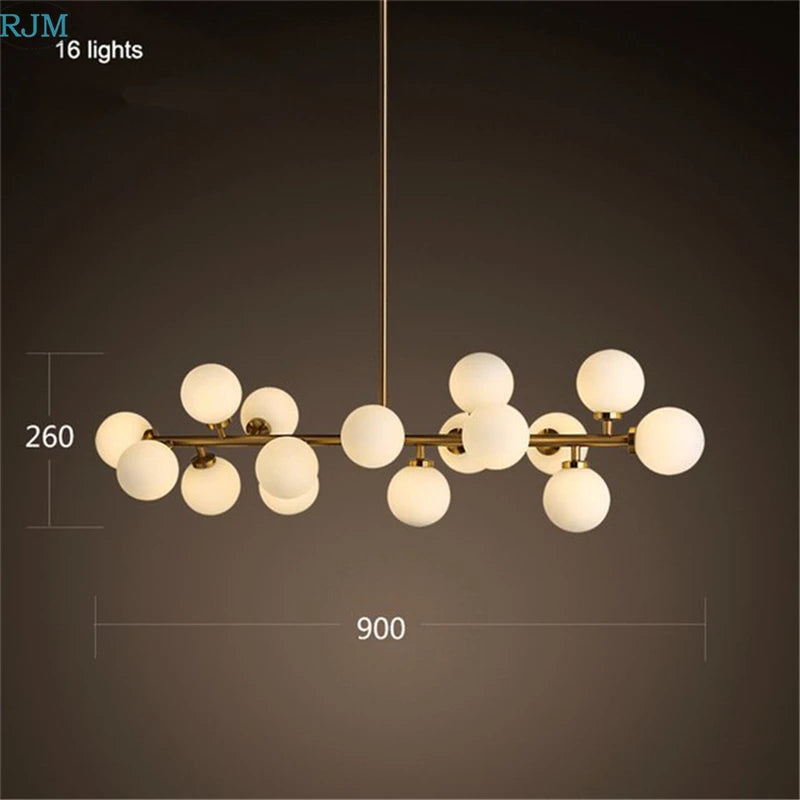 lustre design en métal doré et lampes en boules