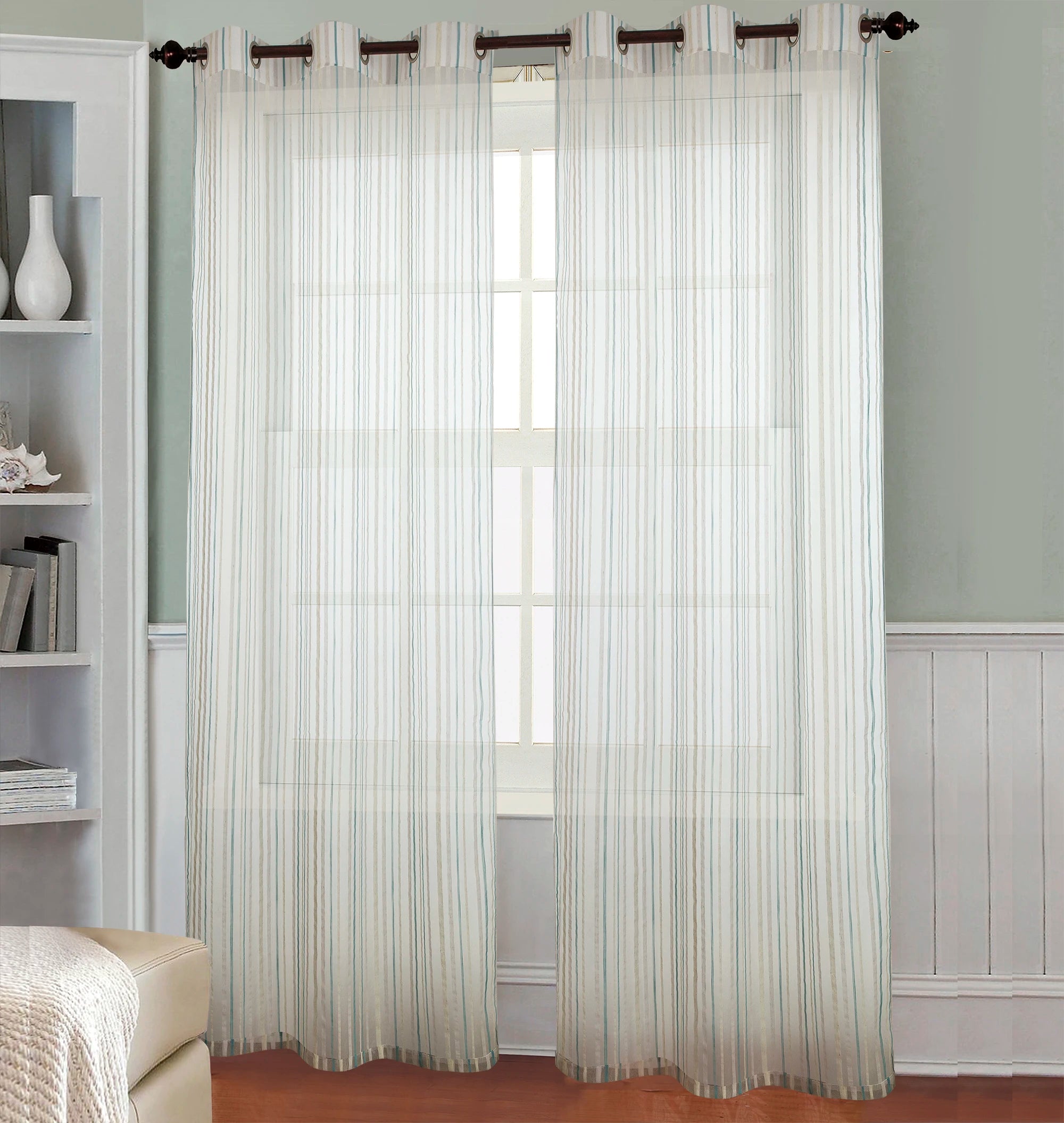 Voilage rayé style européen pour salon ou chambre - vue 2 sur 9