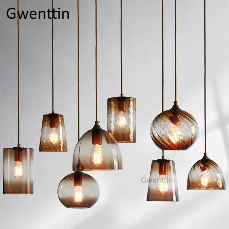 suspension moderne en verre teinté pour décoration intérieure - vue 3 sur 22