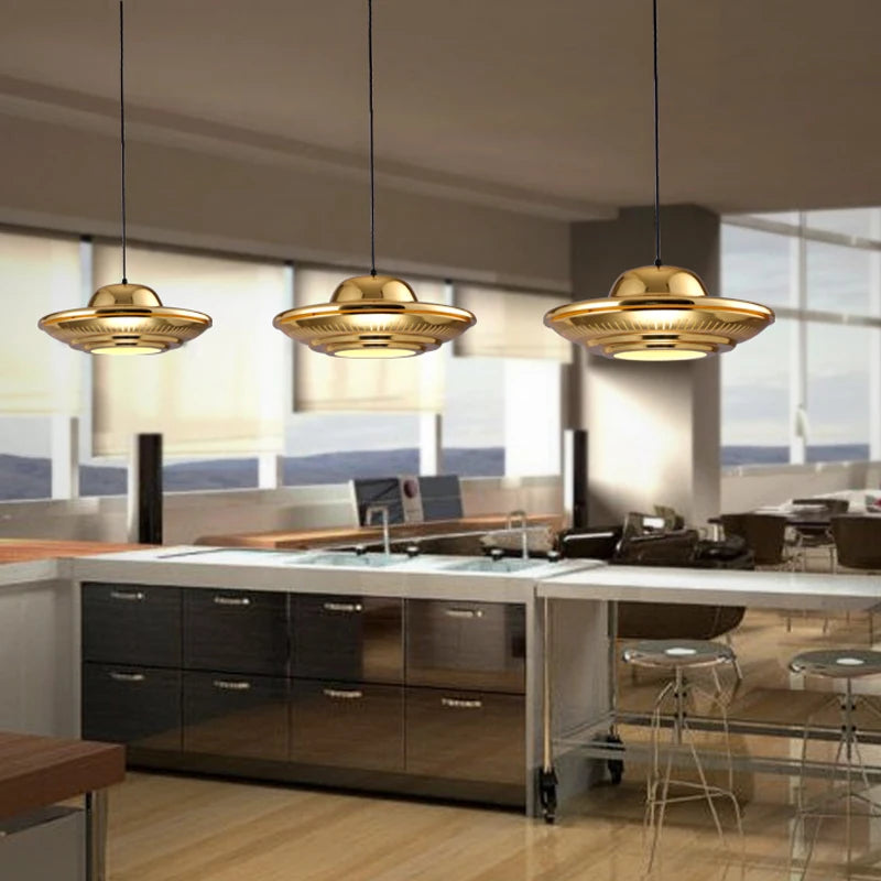 GZMJ Pendelleuchte UFO Modern Metall Plattiert Dekoration - vue 6 sur 8