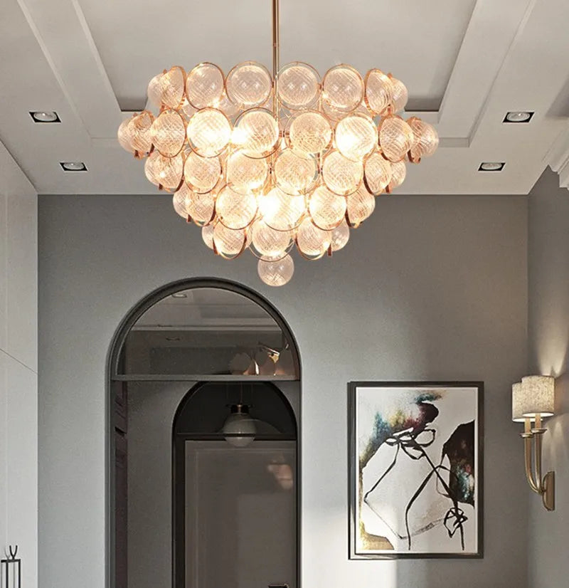 lustre moderne en verre doré design créatif et artistique - vue 3 sur 5