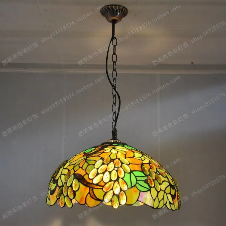 lustre antique en style européen avec feuilles vertes décoratives - vue 3 sur 6