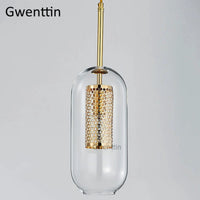 Moderne LED-Pendelleuchte aus goldenem Glas im nordischen Stil