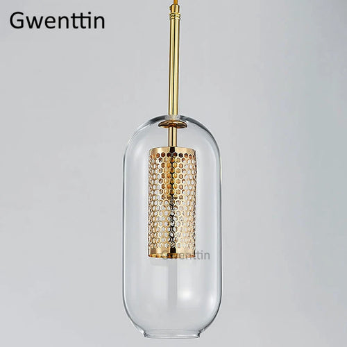 Moderne LED-Pendelleuchte aus goldenem Glas im nordischen Stil