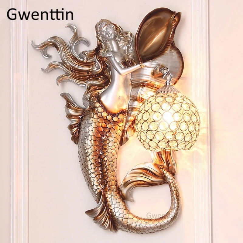 applique murale sirène en résine européenne avec lumière LED décorative - vue 4 sur 16
