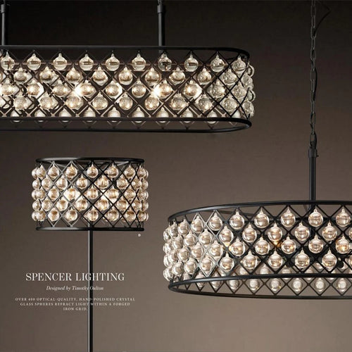 lustre rectangulaire en cristal noir pour éclairage suspendu