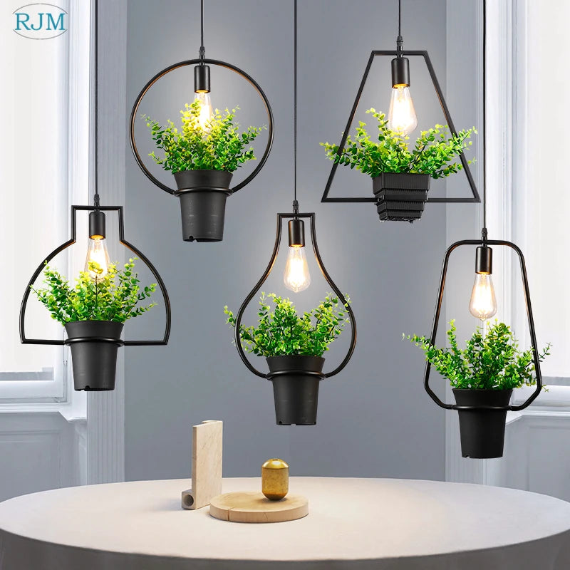 lampe suspendue créative nordique en forme de plante pour commerces et restaurants - vue 2 sur 13