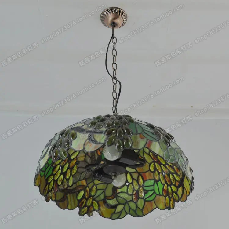 lustre antique en style européen avec feuilles vertes décoratives - vue 6 sur 6