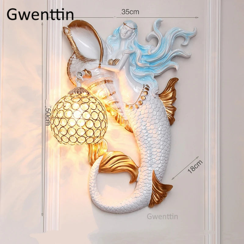 applique murale sirène en résine européenne avec lumière LED décorative - vue 6 sur 16
