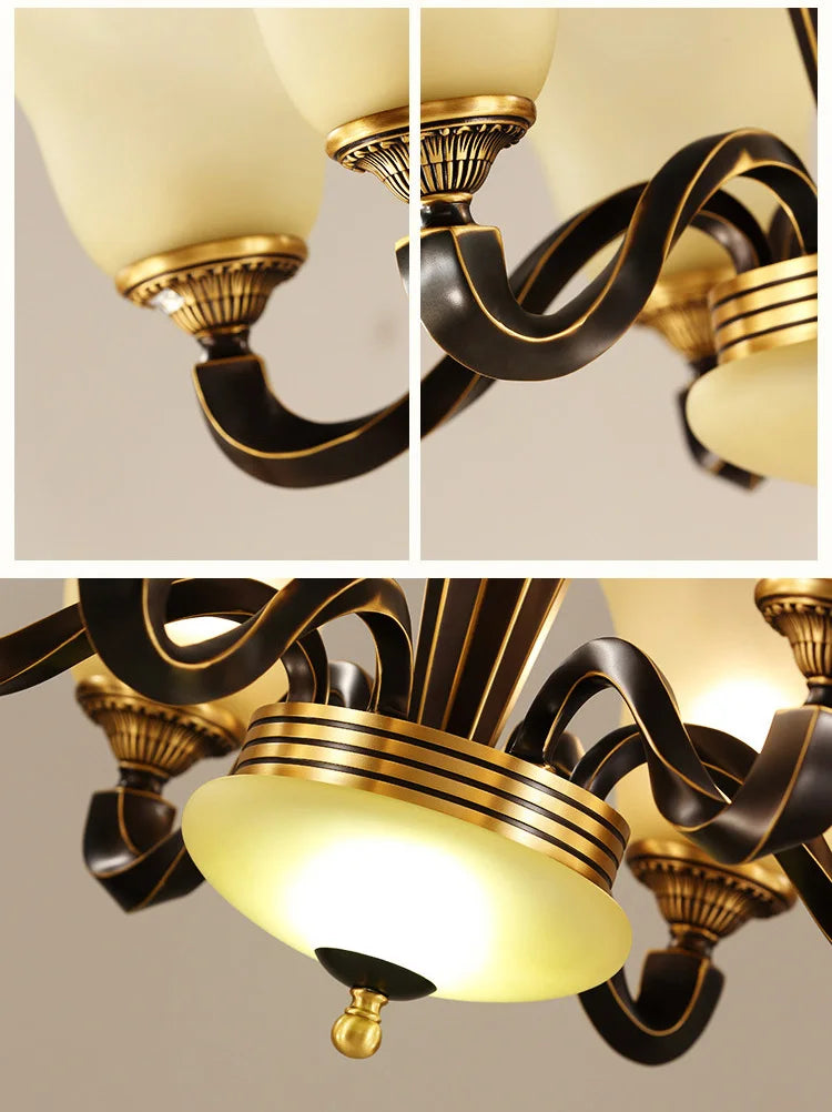 lustre en cuivre forgé éclairage de luxe vintage bougies rustiques - vue 5 sur 5