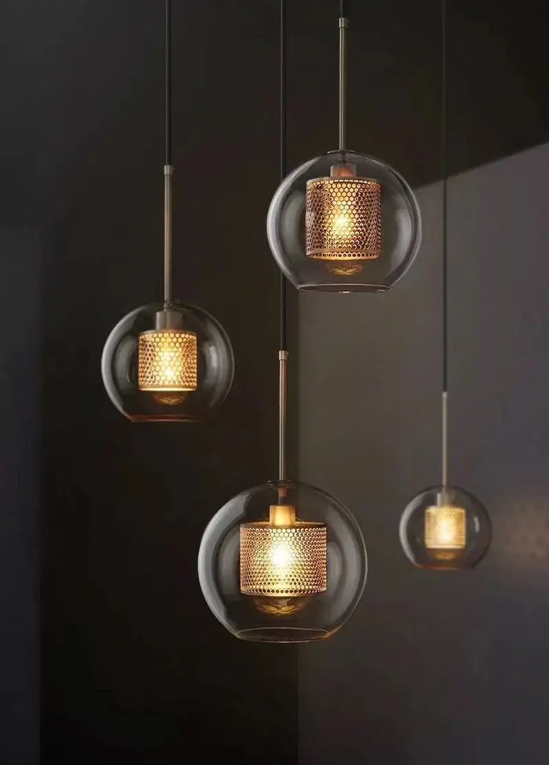 lustre en boule de verre industriel rétro pour loft hôtel restaurant - vue 3 sur 18