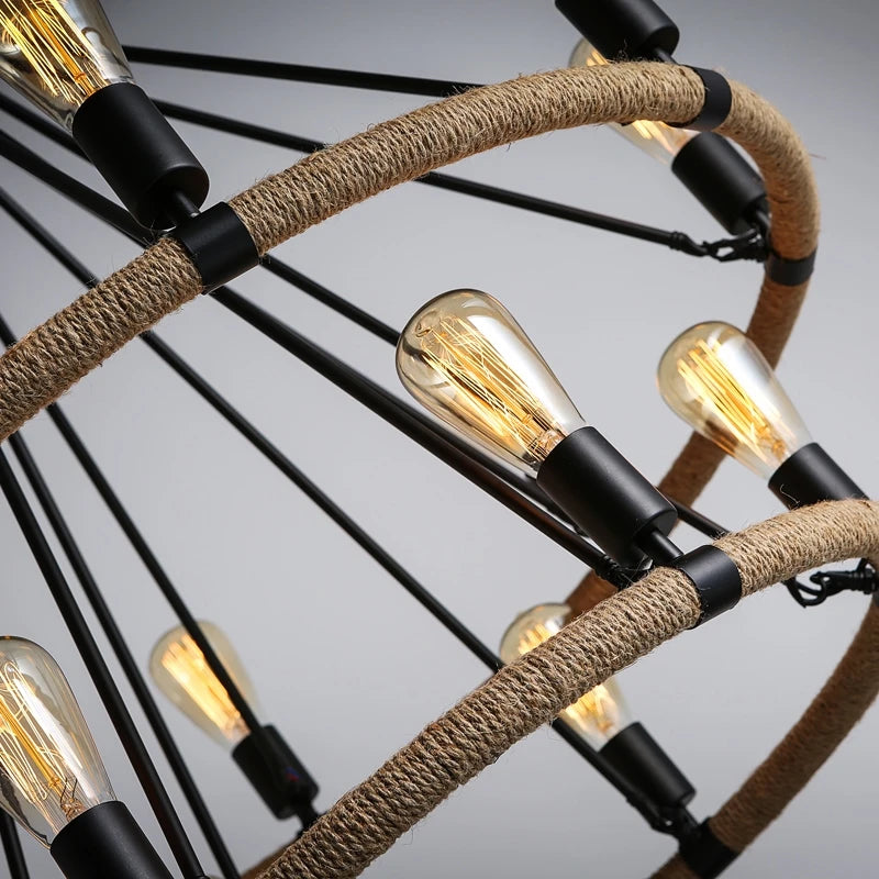 gzmj suspension lumineuse industrielle vintage en chanvre - vue 5 sur 9
