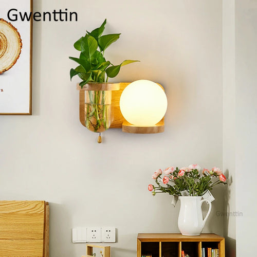 Moderne LED-Wandleuchte aus Holz und Glas zum Selbstmontieren - vue 4 sur 14