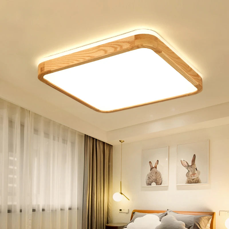 plafonnier led ultra-fin japonais bois massif design moderne 2021 - vue 4 sur 15