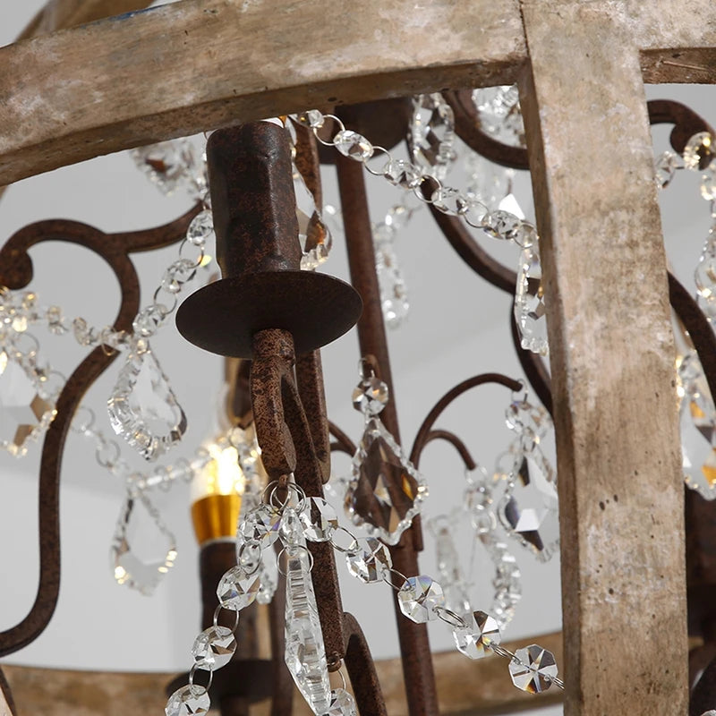 Lustre suspendu en bois massif rétro led dans le salon luminaire de décoration moderne rond Loft Suspension éclairage en cristal - vue 6 sur 8