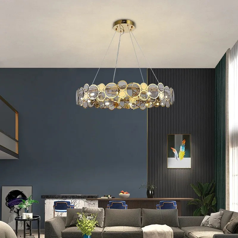 lustre nordique en verre led luxe moderne rond - vue 2 sur 10
