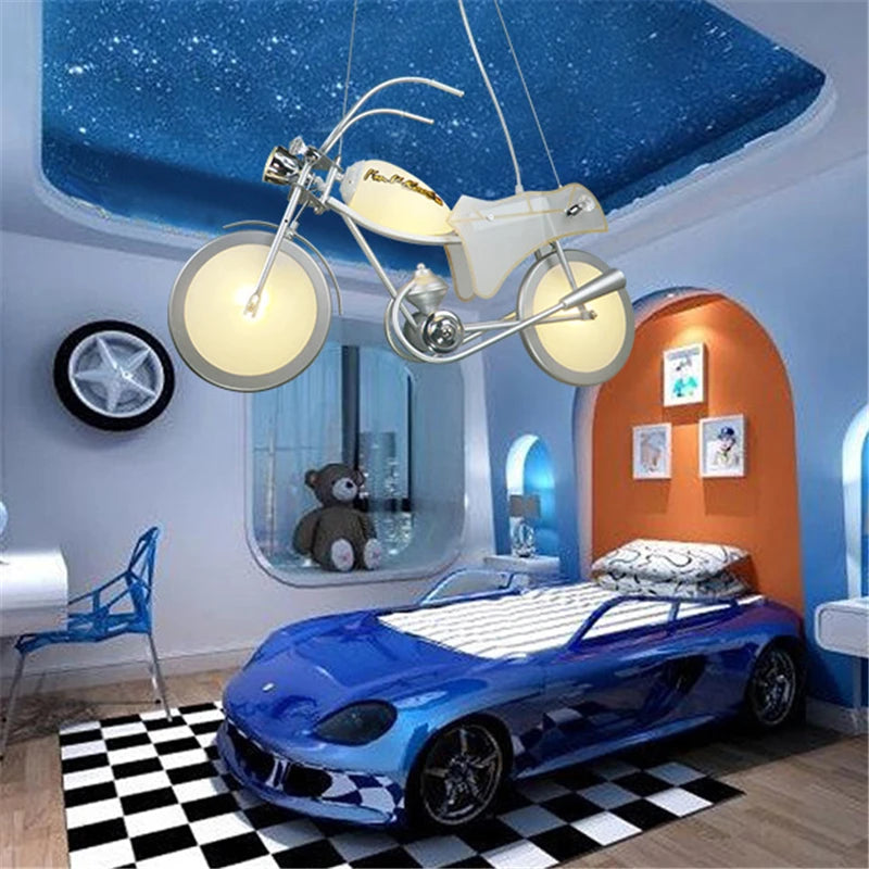 lustre led créatif nordique pour chambre d'enfants en acrylique moto - vue 4 sur 9