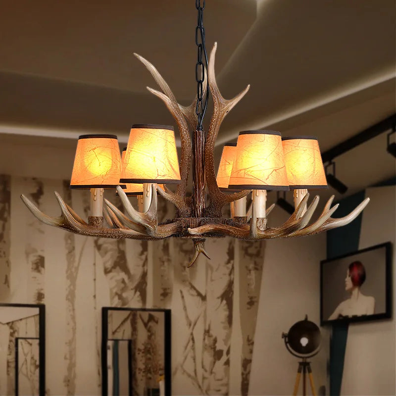 lustre rétro en résine et bois pour restaurant café bar - vue 4 sur 7
