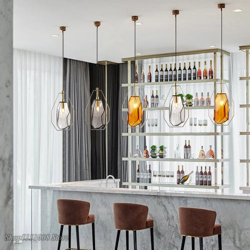 Postmoderne LED-Pendelleuchte aus unregelmäßigem Glas - vue 3 sur 8