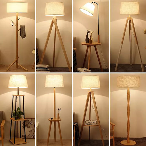 Lampadaire Nordique bois sur pied tissu interrupteur