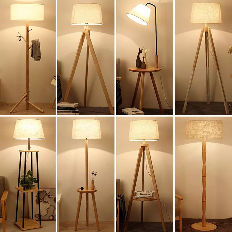 Lampadaire Nordique bois sur pied tissu interrupteur - vue 3 sur 17