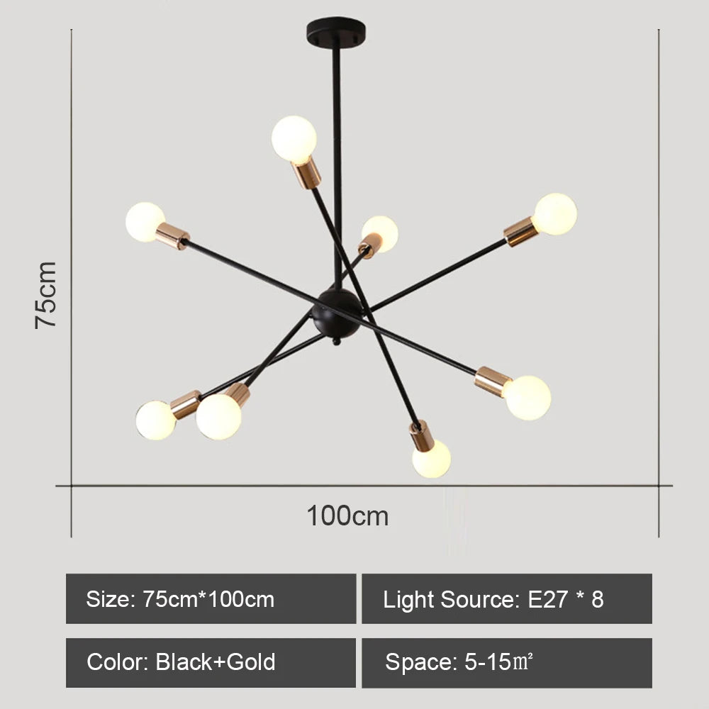 Moderner LED-Kronleuchter im industriellen Sputnik-Design für kreatives Wohnambiente - vue 12 sur 16