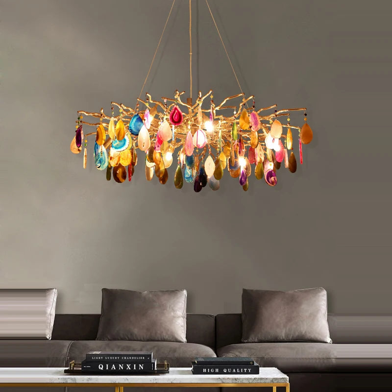 lustre design art déco en agate colorée pour intérieur élégant - vue 11 sur 17