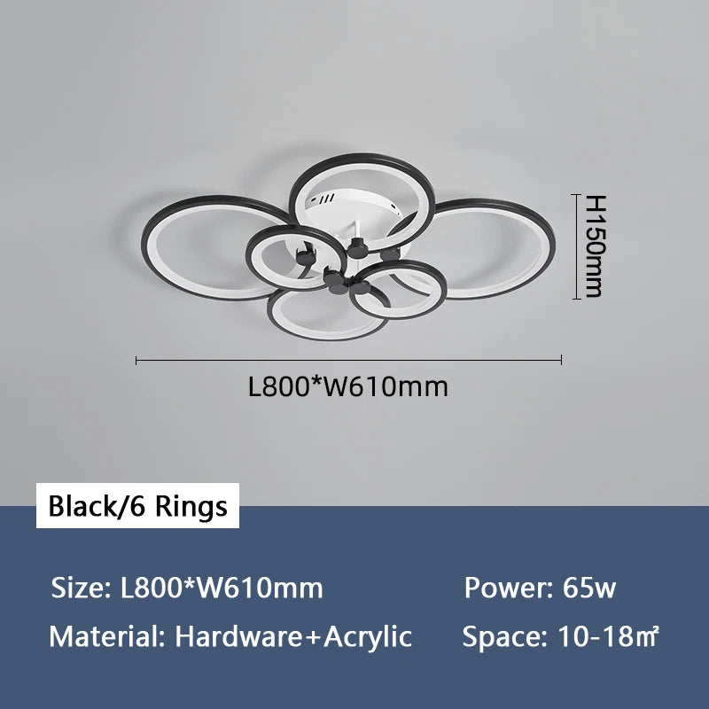 lustre moderne à anneaux circulaires avec éclairage led - vue 14 sur 14