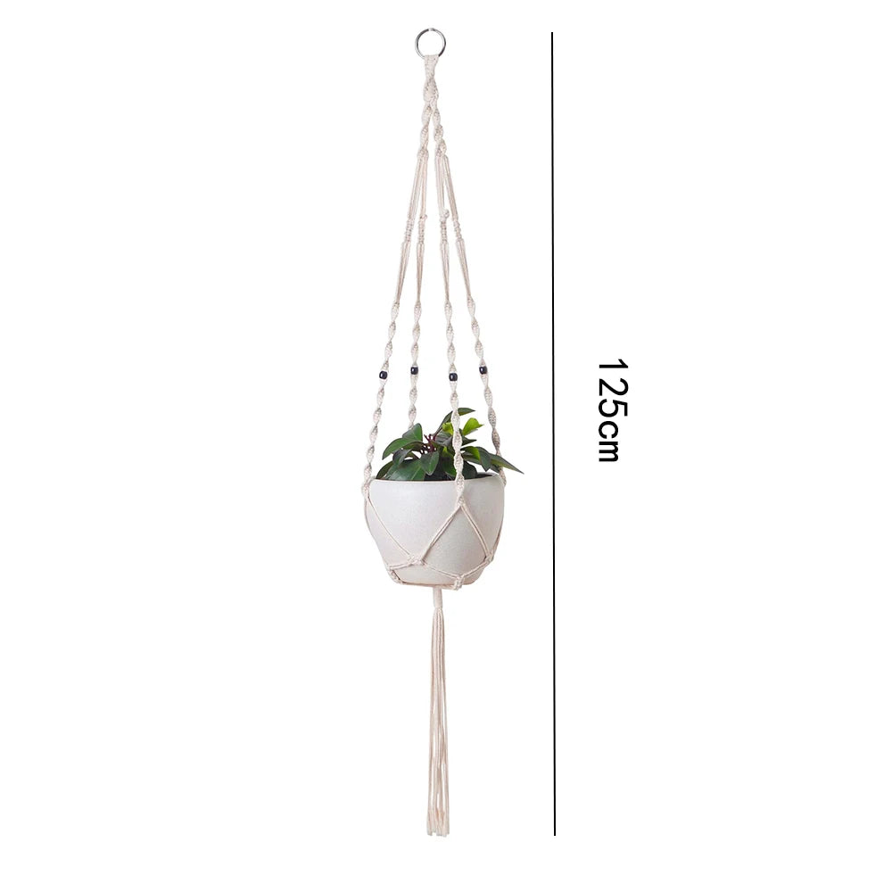paniers suspendus en macramé pour plantes décoratives et jardinières - vue 12 sur 14