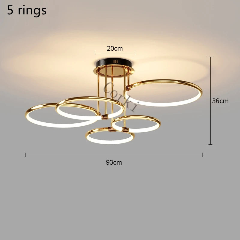 lustre led postmoderne à anneau pour décoration nordique moderne - vue 8 sur 10