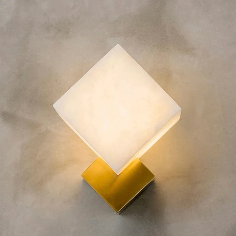 Applique murale de luxe en jade Luminaires LED modernes décoration de la maison étude salon chambre chevet carré en marbre Luminaires - vue 5 sur 7