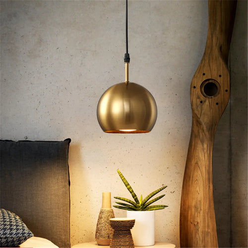 Pendelleuchte mit messingfarbenem Lampenschirm im amerikanischen Stil LED für Innenbeleuchtung Loft - vue 7 sur 7