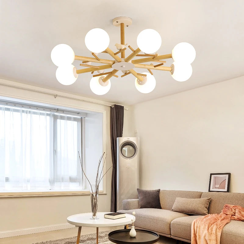 lustre nordique moderne en verre avec éclairage led décor oiseau