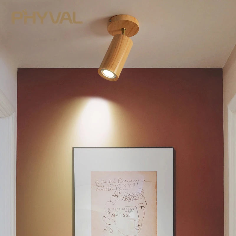 Plafonnier projecteurs spots sur rail LED nordique salon mur allée barre éclairage magasin de vêtements en bois - vue 5 sur 10