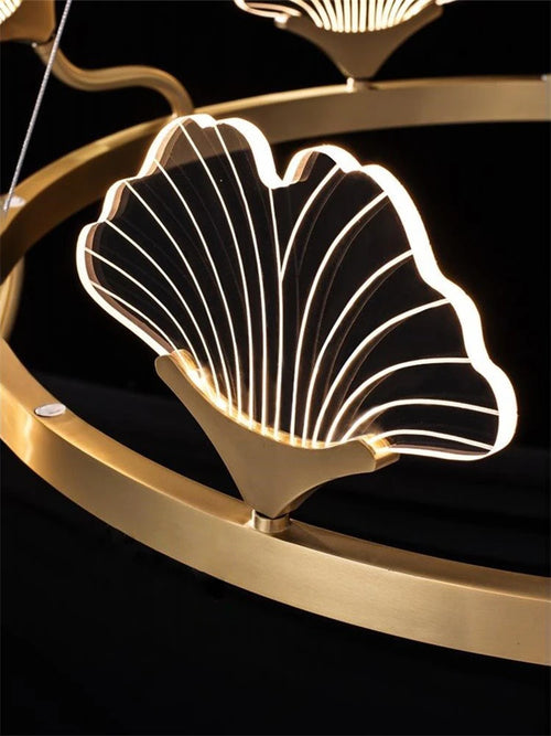 Kronleuchter aus Kupfer mit LED-Blattdesign im chinesischen Stil - vue 6 sur 9