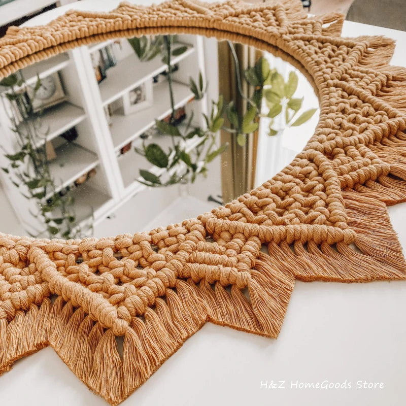 miroir décoratif en macramé style bohème pour décoration intérieure - vue 4 sur 11