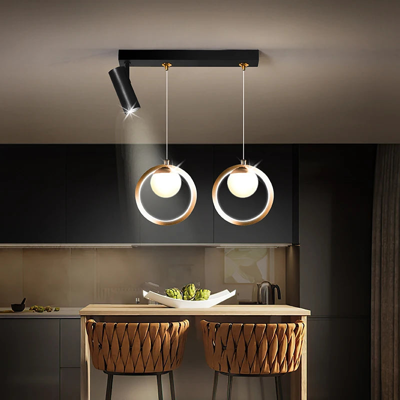 lustre led moderne nordique petit cercle avec spots - vue 6 sur 10