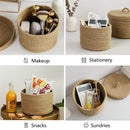 Cosmetics Storage Box, Jute Woven Basket, Tabletop Key, Remote Control Container, Snack Case with Cover Organizer, ECO Friendly