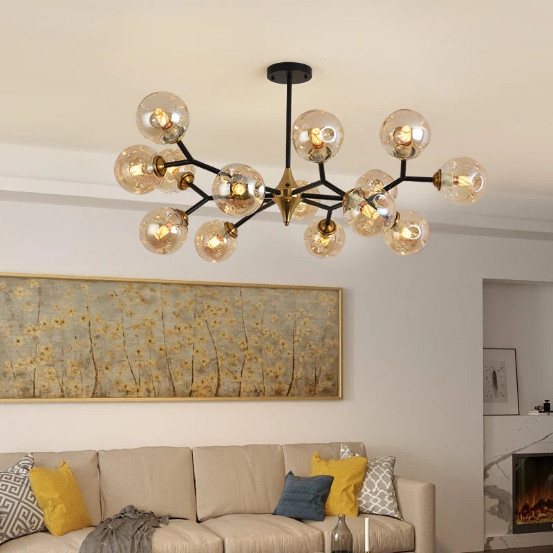 lustre moderne à branches rotatives en verre avec éclairage led - vue 4 sur 14