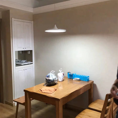 Nordische runde LED-Pendelleuchte aus schwarzem Eisen – schlichtes Design - vue 3 sur 7