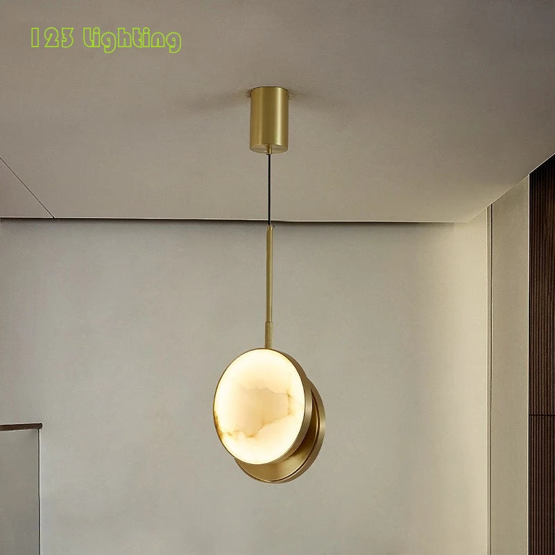suspension ronde à deux led en marbre naturel pour décoration intérieure - vue 2 sur 8