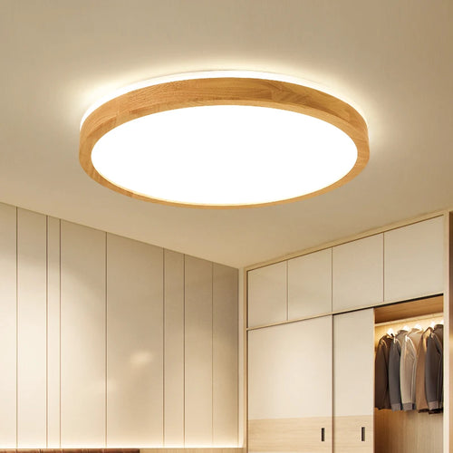 plafonnier led ultra-fin japonais bois massif design moderne 2021 - vue 4 sur 15