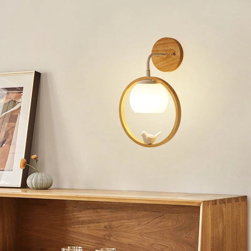 applique murale nordique en bois avec led oiseau créatif - vue 3 sur 8