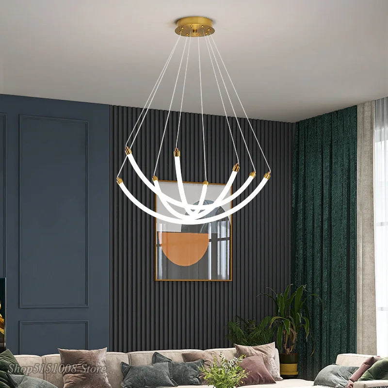 Lustre nordique Art Design LED Décor À La Maison Réglable Acrylique Or Métal Bureau Salon Salle À Manger - vue 3 sur 8