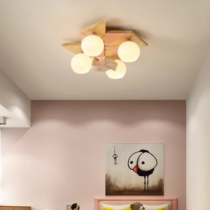 plafonnier japonais makaron en bois pour enfants moderne - vue 4 sur 9