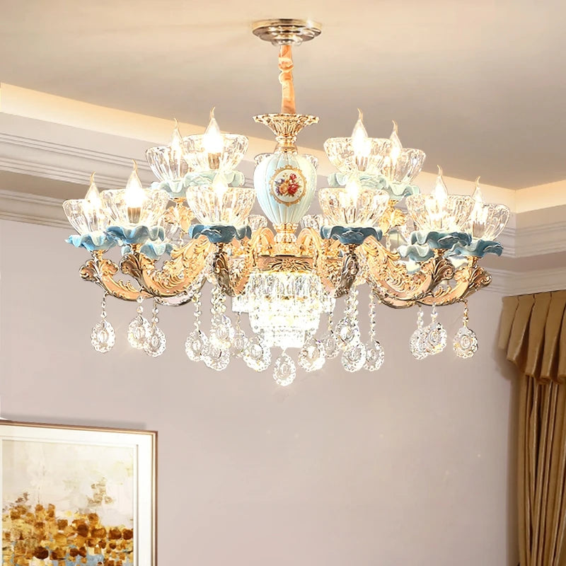 lustre en cristal moderne avec éclairage suspendu en métal - vue 3 sur 13