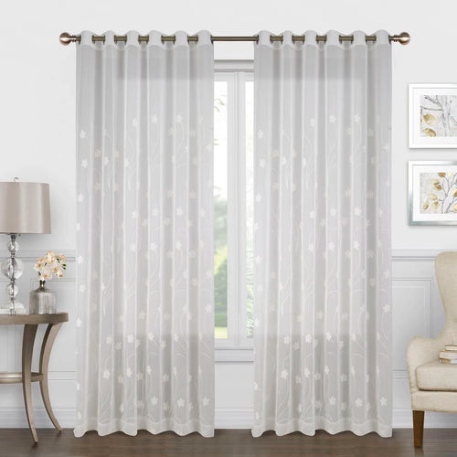 Rideau tulle brodé floral festonné style américain salon