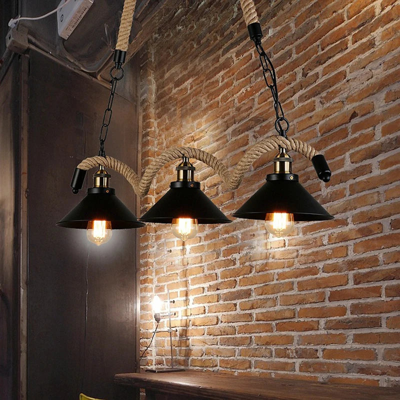Suspension rustiques industrielles lampe d'intérieur para sala lampes suspendues à corde pour salon salle à manger luminaire suspendu à la maison - vue 3 sur 21