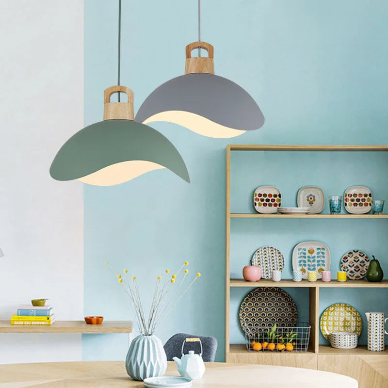 suspension moderne nordique en bois et aluminium éclairage décoratif - vue 4 sur 24